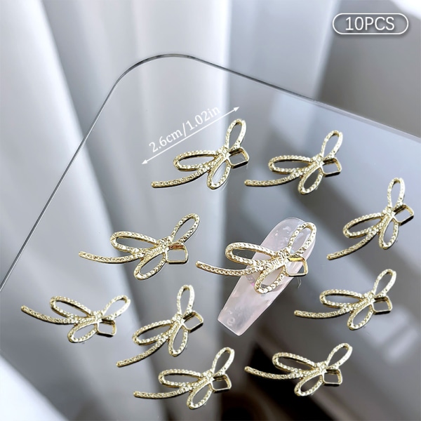 10 stk DIY Nail Art Decoration 3D Sliver/Gull Sløyfe Nail Drill 10Pcs Gold 12*26mm