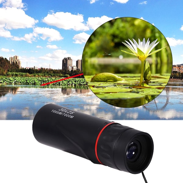 HD 30x25 Monocular Telescope Kikkert Zoom Fokus Grøn Fil Black one size