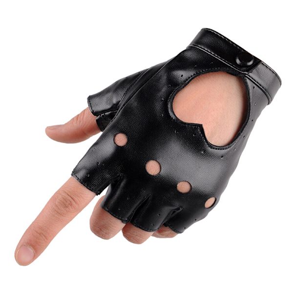 Nya Kvinnor Punk Läder Driving Biker Fingerless Mittens Dance M Black One Size