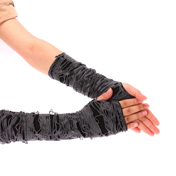 1 par gotiska fingerlösa handskar Halloween svarta rivna hål black