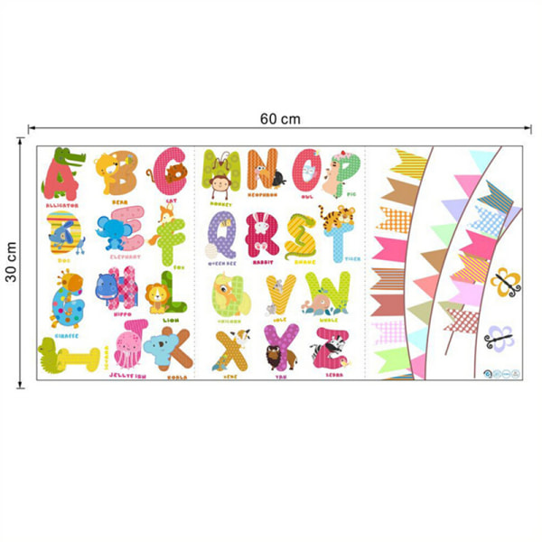 Tegnefilm Animal Alphabet Wall Stickers Aftagelig Baby Nursery De Multi 30*60cm