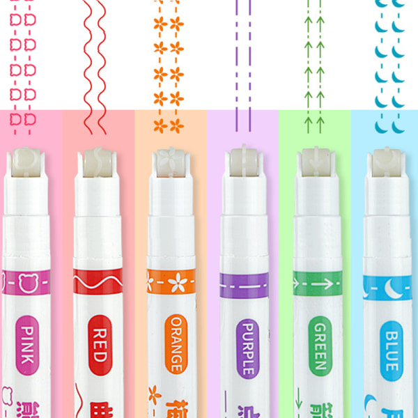 6 kpl Highlighter Marker -kynä Lineaarinen lyijykynä Pitsi Roller Tip Multi A 6pcs