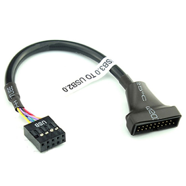 19/20 pins USB 3.0 hunn til 9 pins USB 2.0 hann hovedkorthode Black 10cm