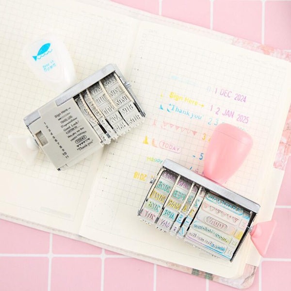 Bærbar rullestempel Ord Dato Segl Blekkpute DIY Scrapbooking C Pink A1