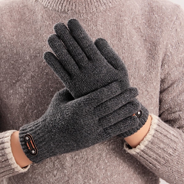 Varm vinter Touch-hansker for kvinner og menn, elastiske, klassiske strikkehansker Black