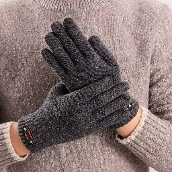 Varm vintertouch-handskar för kvinnor och män, stretchiga klassiska stickade vantar Black