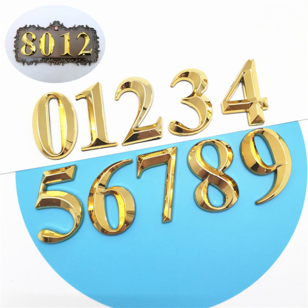 7 cm moderne husnummer plakett Nummer siffer Klistremerke Plate Sig Gold 1