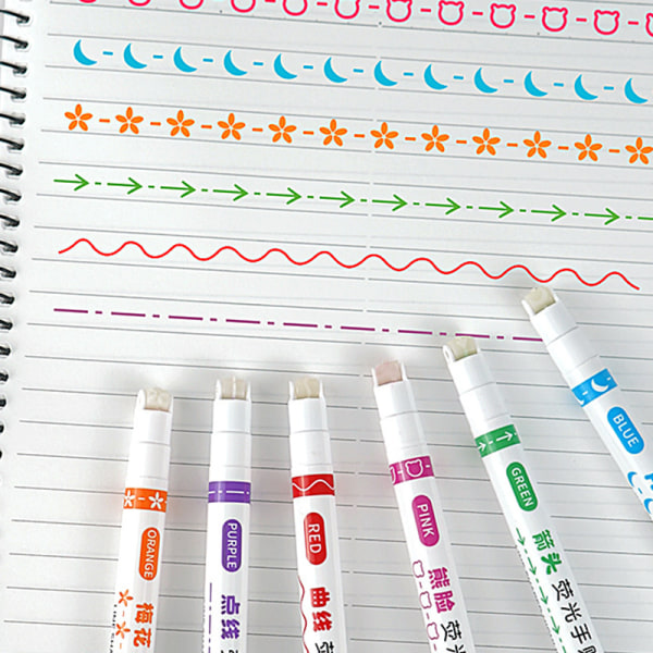 6 kpl Highlighter Marker -kynä Lineaarinen lyijykynä Pitsi Roller Tip Multi A 6pcs