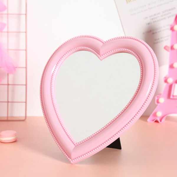 Web Celebrity Cosmetic Mirror Koristepeili Mirror Girl Heart Stud Pink One size