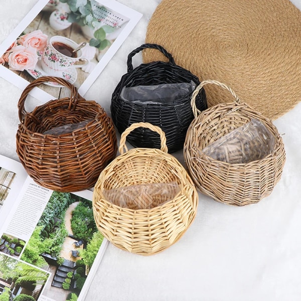 Flower er Wall Hanging Wicker Rattam Basket Garden Vine Pot s H White one size