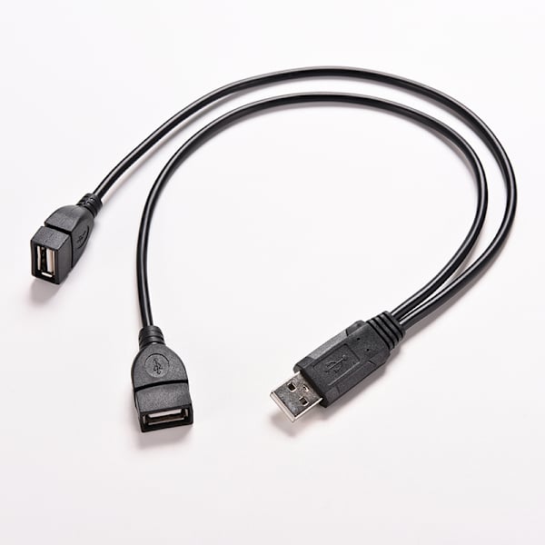 USB 2.0 A han til 2 dobbelt USB hunstik Y Splitter Hub Strøm C Black 1pc