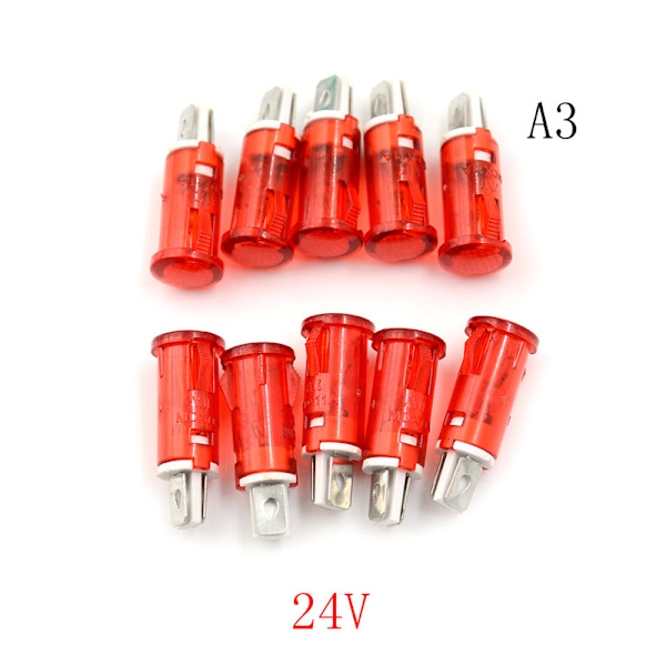 10 STK Signallampe 10mm Rød Grøn Gul Lampeindikator 12 Red 24V