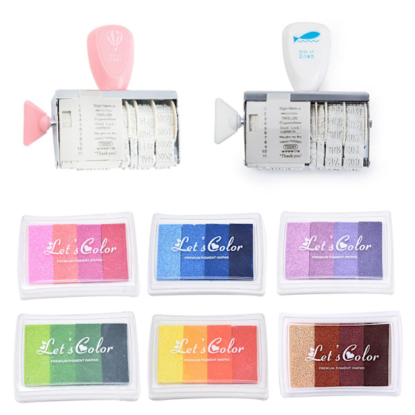 Bærbar rullestempel Ord Dato Segl Blekkpute DIY Scrapbooking C Pink A1