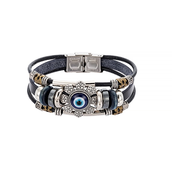 Lucky Eye Tyrkisk Onde Øje Armbånd Punk Multilayer Læder Ha onesize