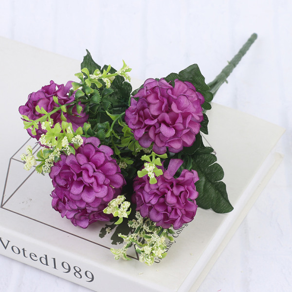 1 Kukkakimppu 5 päätä Hortensia silkkikukka tekokukka Holdi Purple one size