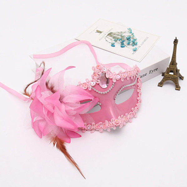 Sexy Diamond Venetian Mask Venezia Feather Flower Wedding Carniv Pink onesize