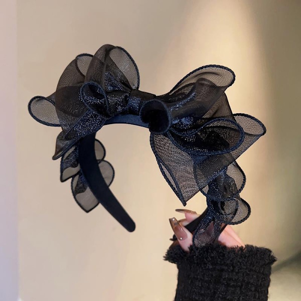 Fashion Retro Sort Mesh Stor Bånd Hovedbeklædning Hår Tilbehør Kvinde Black