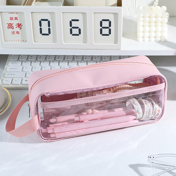 Läpinäkyvä suuren kapasiteetin kynälaukku INS Style School Case Sta Pink onesize