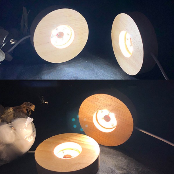 Træ LED lys Display Base Krystalglas Resin Art Ornament Warm light one size