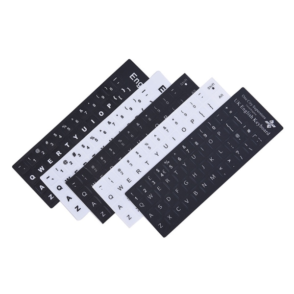 Engelske tastaturerstatningsklistremerker hvitt på svart Enhver PC Com White Bold