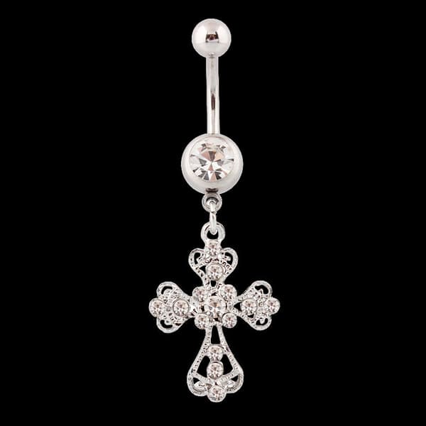 Krystal Rhinestone Navlepiercinger Rustfrit Stål Kryds Pen onesize