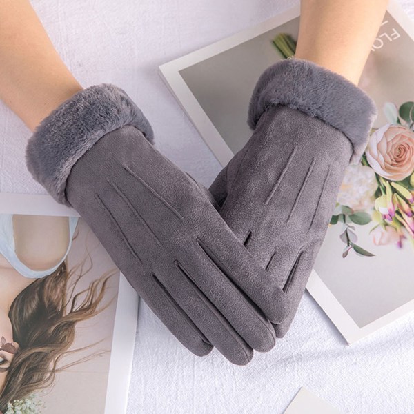 2022 Mode Kvinder Handsker Efterår Vinter Furry Varme Luffer Fuld Gray one size