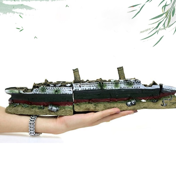 Akvariedekorasjon Synkende Titanic-modell Skipsvrakpynt N Green OneSize