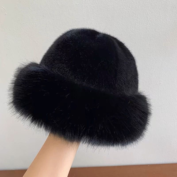 Vinterhatt för kvinnor, konstpäls, fluffig hinkhatt för kvinnor, plysch White