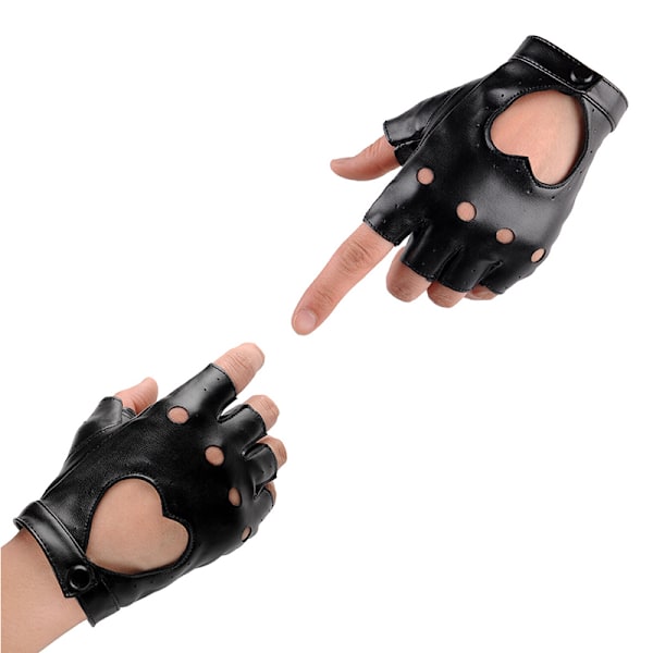 Nya Kvinnor Punk Läder Driving Biker Fingerless Mittens Dance M Black One Size