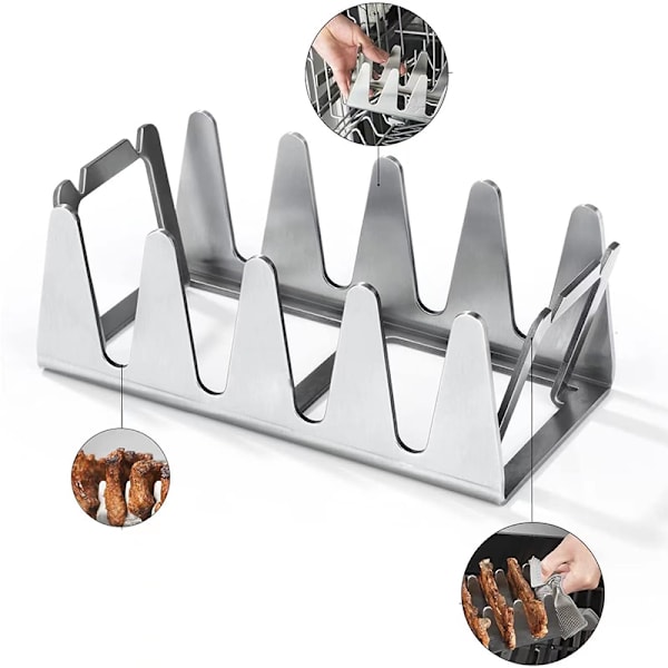 BBQ Rib Rack Multi Grill Rack Rustfrit stål Stege Rack Rib Silver onesize