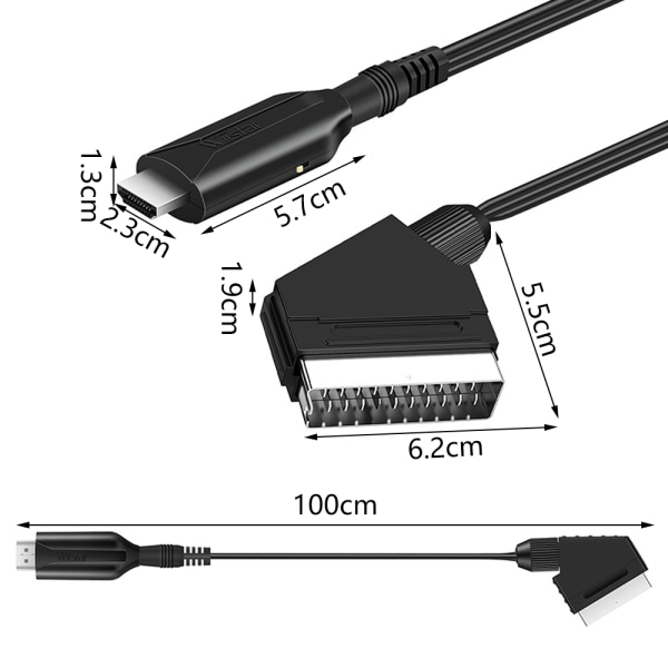 Ny stil HDMI til SCART kabel 1 meter langt direkte forbindelse co black One size