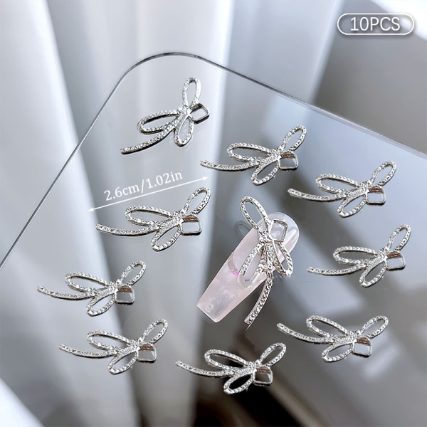 10 stk DIY Nail Art Decoration 3D Sliver/Guld Sløjfe Neglebor 10Pcs Sliver 12*26mm