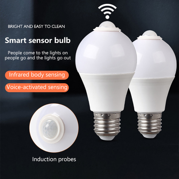 E27 PIR Bevegelsessensorlampe 5W 9W 15W LED-pære med Motion Senso White light 5W no induction