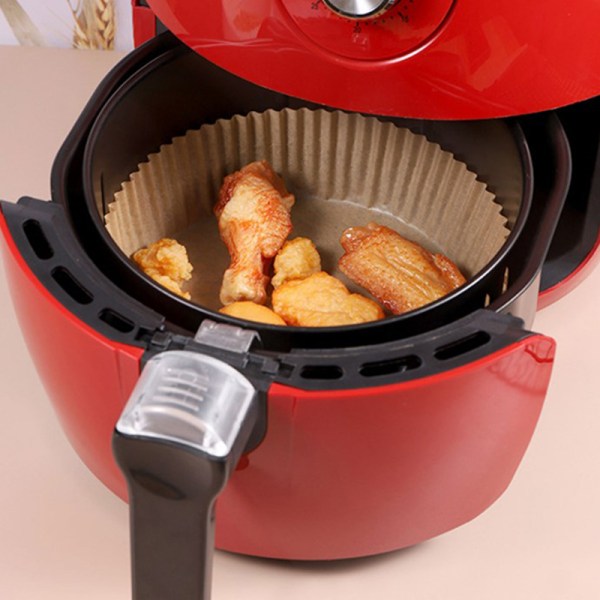 Air Fryer Kertakäyttöinen Paperivuoraus Tarttumaton Matto Höyrystin Pyöreä Pa Brown 25 Pcs White