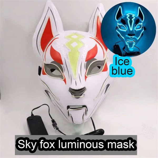 Anime Decor Fox Mask Neon Led Light Cosplay Mask Halloween Par Lake blue One Size