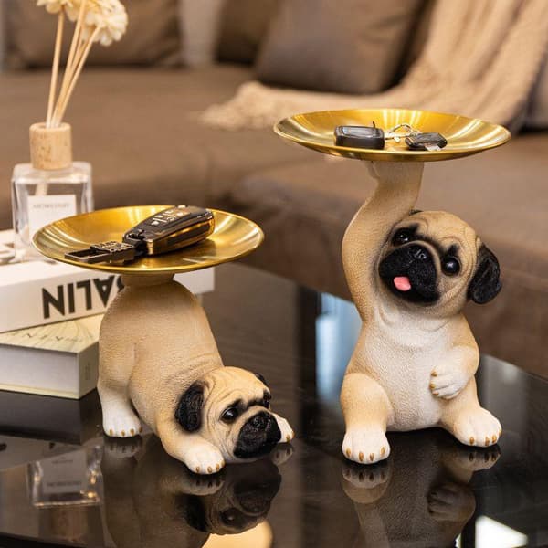 Kreativ Mopsstaty Förvaringsbricka e Hund Nyckel Godis Snack Förvaring 1PCS