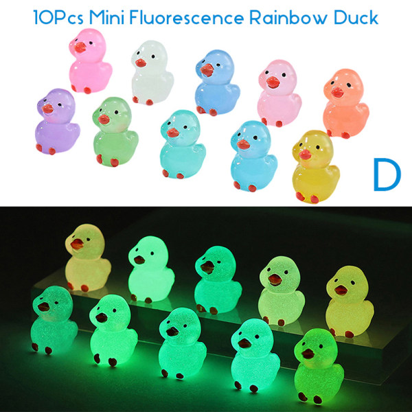 10 stk Mini Luminous Resin Ducks Glow In The Dark Miniatyr Orna Multicolor D