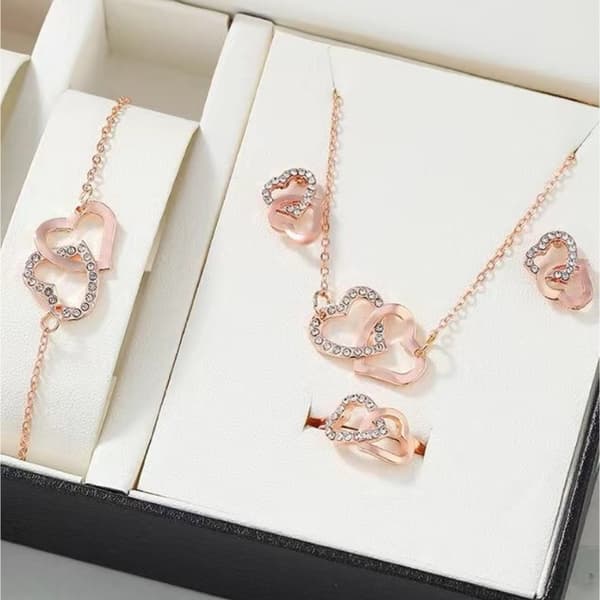 5 STK/Sæt Hjerteformede Smykker Til Kvinder Elegance Rhinestone Dou Gold set