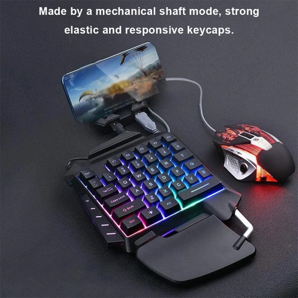 One Hand Membran Gaming Keyboard RGB Baggrundsbelyst bærbar Mini Gam Black 18*25cm