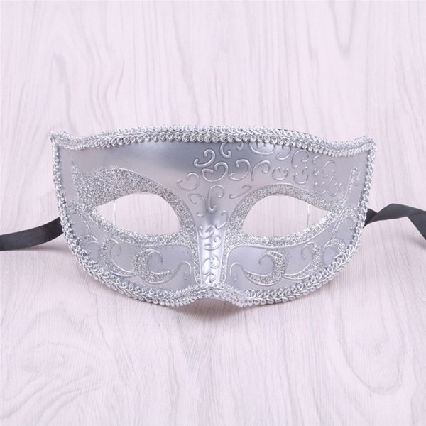 Maskeradmasker för par venetiansk kvinna spets män PP Cosplay Silver ONESIZE