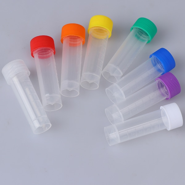 10 stk. 5 ml plastik reagensglas hætteglas med skrueforsegling Pakning forts Red