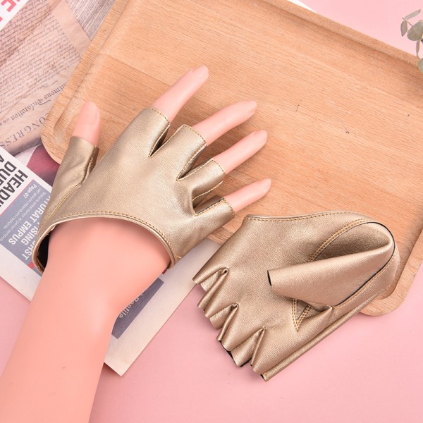 Pu Läder Fingerless Handske För Goth Punk Rock Lolita Harajuku Gold One Size