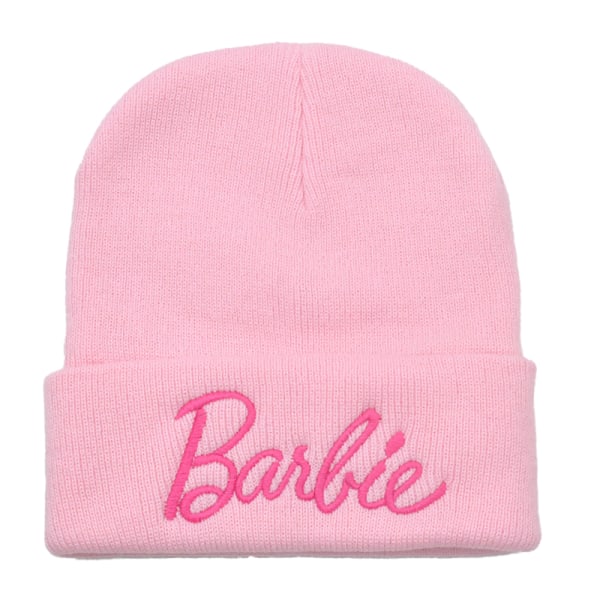 Nya Barbie-broderier stickade mössor för kvinnor Vintervarma mössor L Pink onesize