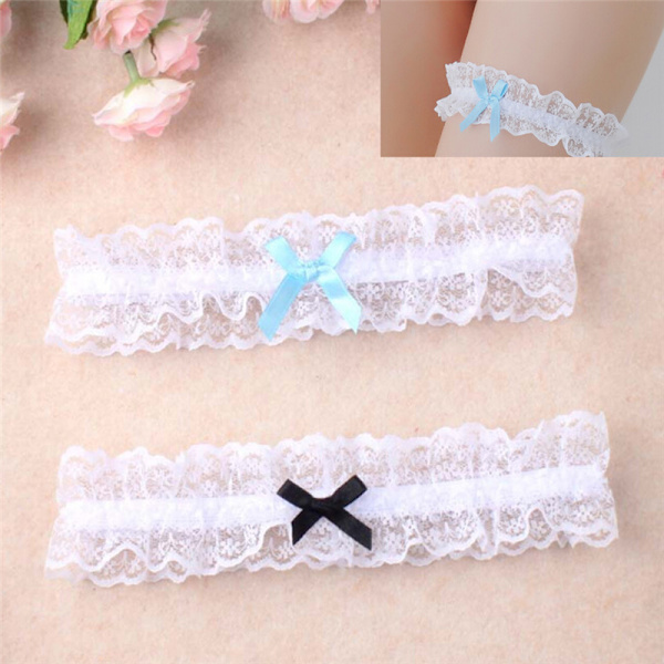 Kaksivärinen pitsinauha Bowknot häät morsiamen kanalahja sukkanauha Blue One Size