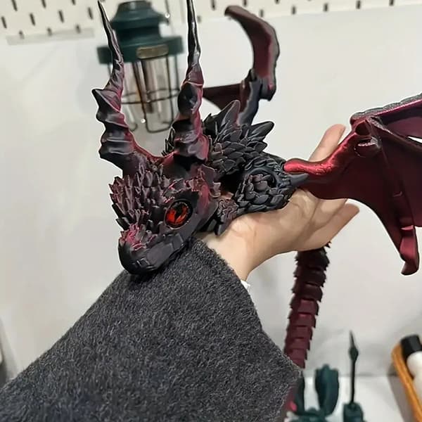 3D-printad drake med vingar, bevingad vagnsdrake, figur Ar A2