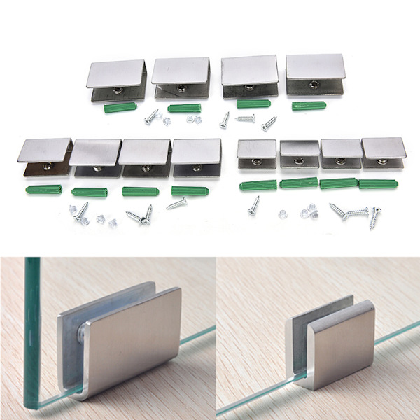 4 stk 6-12mm rustfritt stål firkantet klemmeholder klips for glass
