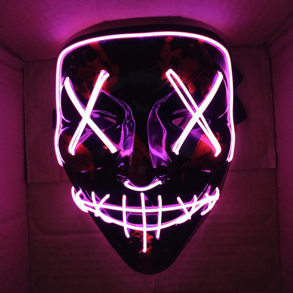 LED Glow Mask EL Wire Light Up The Purge Movie Costume Light P Pink onesize