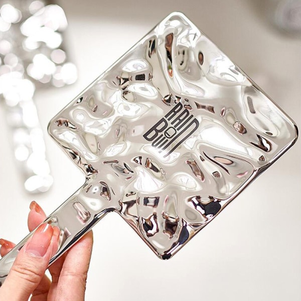 Flydende Form Firkantet Spejl Mini Håndholdt Desktop Cosmetic Make Silver B3