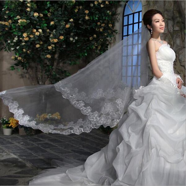80CM/300CM Lacework Graceful Flower Edge Mantilla hääosa White 1.5M