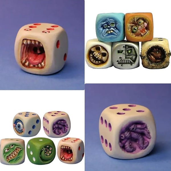 Monster Dice - Morsomme Monsterfjes i Resin - Terningsett for Halloween-bordspill A7